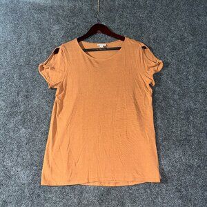 J Jill Love Linen Tee Womens Medium Muted Orange Short Sleeve Top Open Shoulder